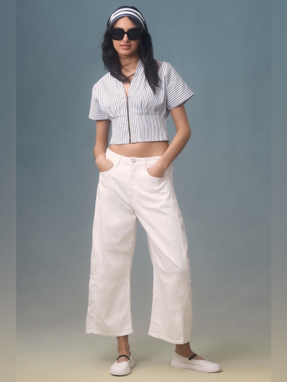 Anthropologie Pilcro Heritage Curve Mid-Rise Barrel Jeans Size 28 White